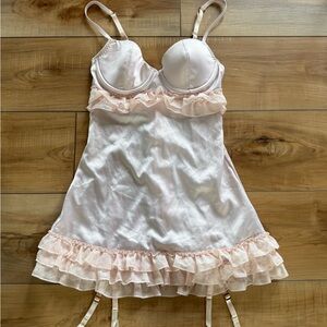Victoria's Secret Blush Pink Lace-Trim Slip Chemise with Built-In Cups